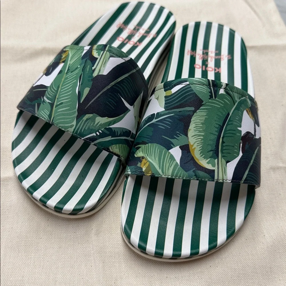 KOIO X Beverly Hills Hotel Tropical Leaf Print Slip on Pool Shoes NIB Size 38